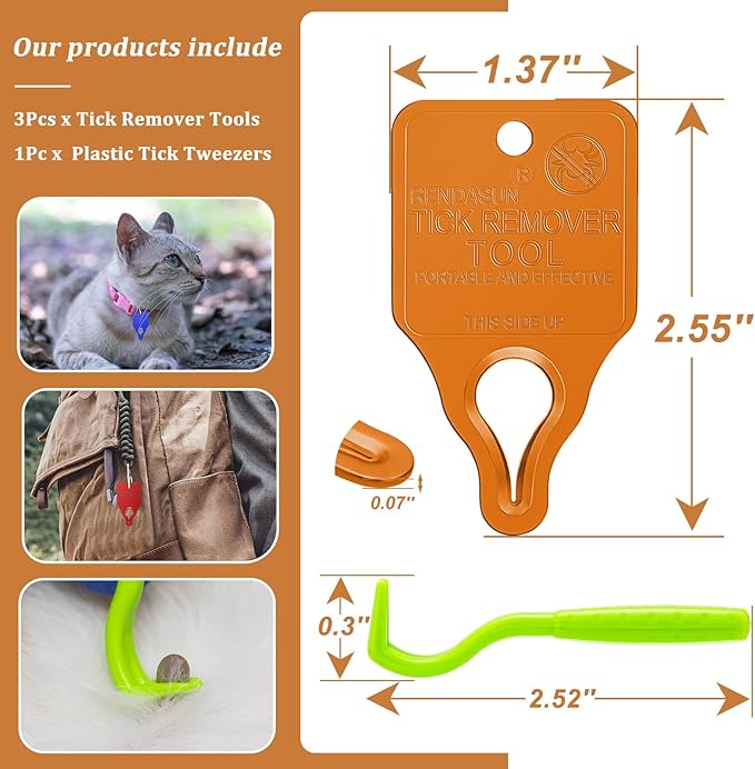 Tick Remover Tool Portable with Tick Removal Tweezers Suitable for Pet and Humans, Safe and Reliable, Quick Highly Effective, Pain-Free, Essential Tick Remover Key Tools for Outdoor Activities-3 Pack