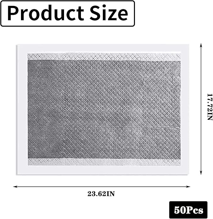 PINVNBY Rabbit Pee Pads 23.62"x17.72" Disposable Cat Cage Liners Black Carbon Super Absorbent Odor-Control,Bunny Potty Training Pad with Quick-Dry Surface for Puppy Kitten Hamsters Dog(50 Pieces)