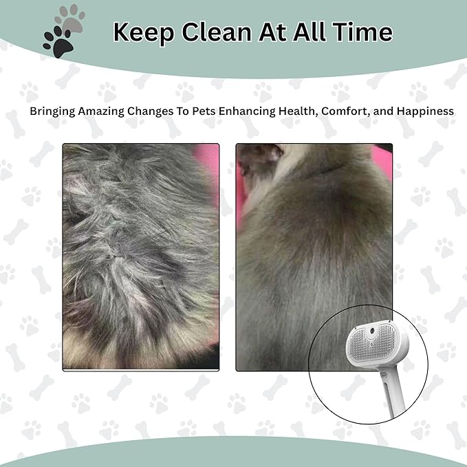 3-in-1 Anti-Static Pet Steam Brush for Dogs & Cats - Steam Clean, Calming Massage & Self-Cleaning Hair Ejection, Quick Heat-Up, USB-C Rechargeable, Low-Noise Deshedding & Dematting - White