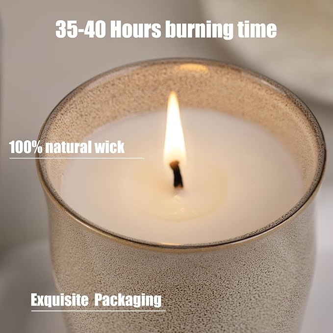 Scented Candle, 9oz Soy Candles, Red Rose Scented White Candles for Women & Men, Long-Lasting Aromatherapy Jar Candle Wax for Home, Bathroom, Non Toxic Candle Gift (Brown Ceramic Cup 19)