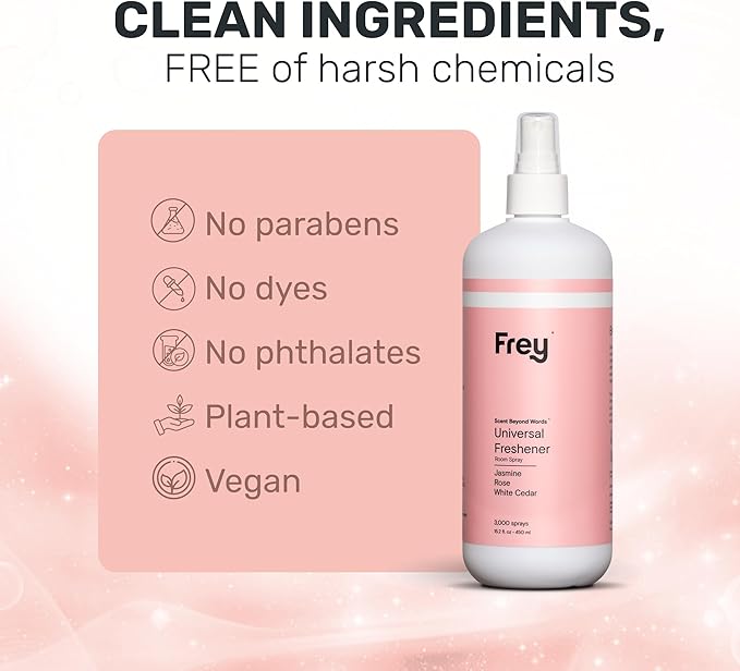 FREY Air Freshener Spray – Jasmine Rose & White Cedar | Natural Deodorizer & Odor Eliminator | Pack of 2