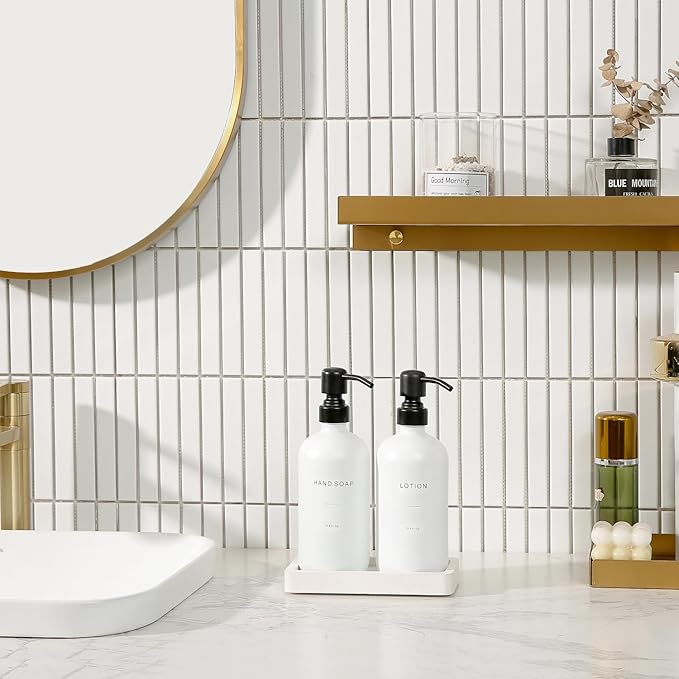 White Soap Dispenser Set, Contains Hand and Lotion Dispenser with Pump. Perfect for Guest Bathroom Decor. (White)