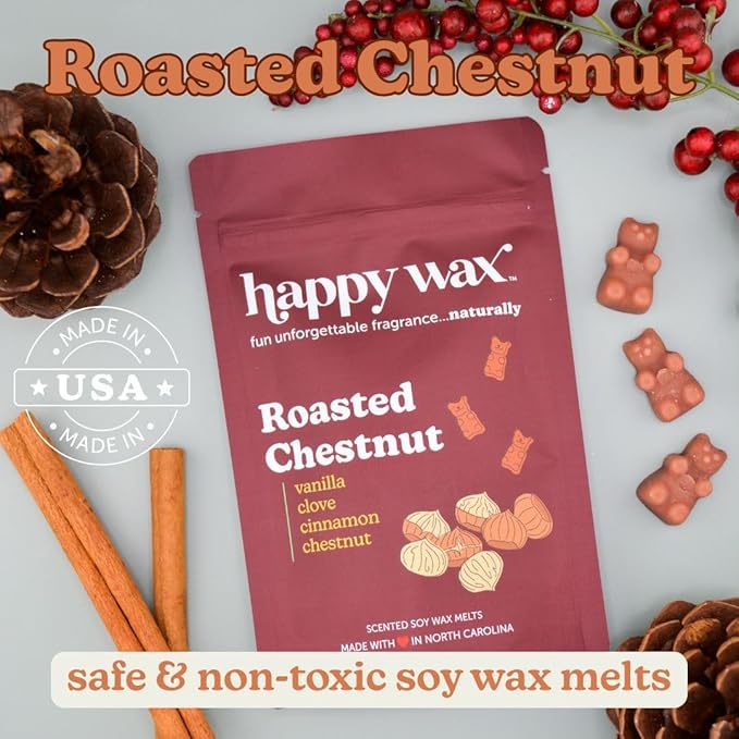 Happy Wax Winter Scented Natural, Non Toxic Soy Wax Melts; 6 Total Oz. of Scented Wax Melts, Collection Includes Winterberry, Evergreen Trees and Roasted Chestnut