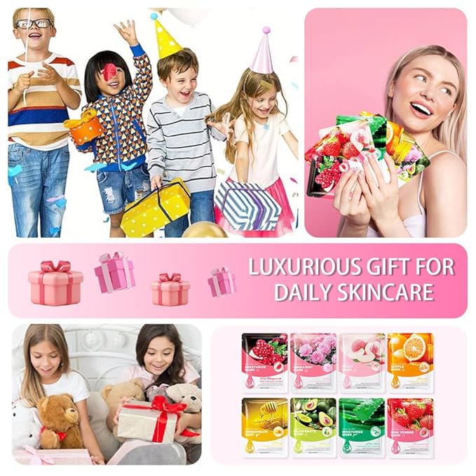 Kaely 8 Pack Variety Sheet Masks, Spa Party Face Masks for Kids Teens Skincare Set, Girls Night Facial Masks Skin Care, Moisturize Soothe for All Skin Types, Birthday Christmas Gifts, Set01
