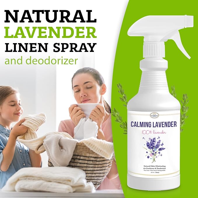 Natural Lavender Linen Spray (24oz) - Linen, Sleep Spray, Room Spray - Quality Lavender Oil Essential Oil Odor Eliminator, Deep Sleep Pillow Mist, Linen Spray for Bed, Sheet, Pillows, Aromatherapy