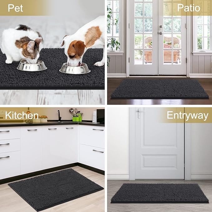 IM HOME Chenille Absorbent Outdoor Doormat 71" x 25", Washable Muddy Door Mats for Dog Non Slip Indoor Doormat Dog Mat for Muddy Paw Front Inside Doormats for Entryway Dark Grey