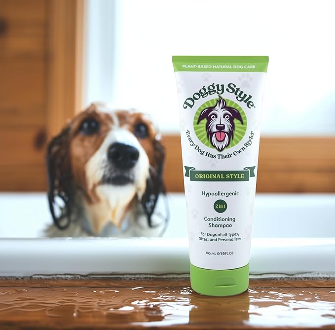 DOGGY STYLE – Dry Skin & Itch Relief Pet Shampoo + Conditioner for Dogs, Hypoallergenic Puppy Wash, Plant-Based with Coconut Oils & Olive Oils to Rid of Irritated Skin Issues, Tear-Free & Anti-Dander
