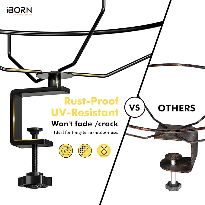 iBorn Bird Bath,Deck Mounted Bird Baths 12inch,Birdbath for Outside with Clamp 3.2inch,BPA-Free Bowl,Chew-Proof,Fully Detachable Design,Easy Clean & Refill,Gray,1 Pack（Not Include Fountain）