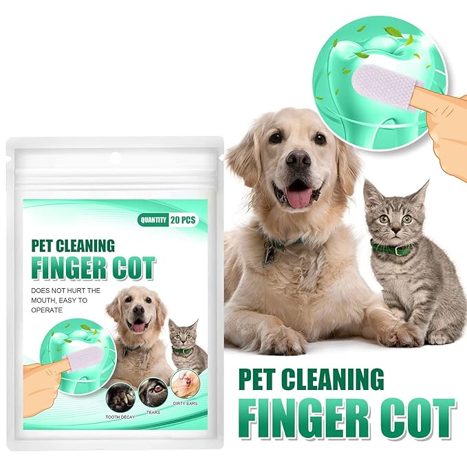 20Pcs Care, Reduces Plaque and Tartar Portable Finger Wipes Oral Cleansing Teeth Pads for Dogs Cats