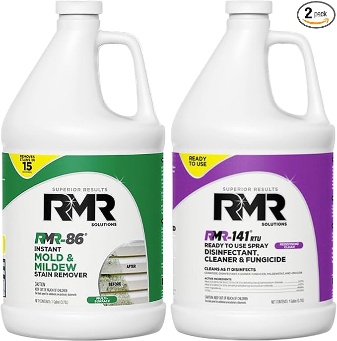 RMR Brands DIY Mold Remover Bundle - Complete Mold Killer & Stain Remover Bundle - Mold and Mildew Prevention Kit, Disinfectant Spray, Includes 2-1 Gallon Bottles