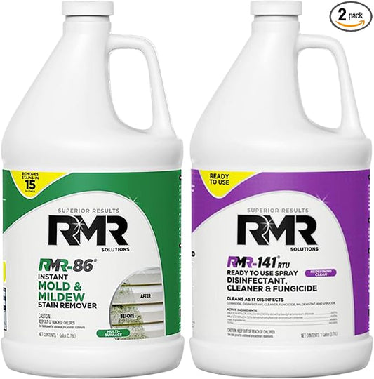 RMR Brands DIY Mold Remover Bundle - Complete Mold Killer & Stain Remover Bundle - Mold and Mildew Prevention Kit, Disinfectant Spray, Includes 2-1 Gallon Bottles