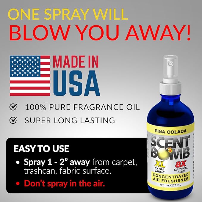 Scent Bomb Pina Colada Air Freshener Spray, Long-Lasting Odor Eliminator for Home & Car