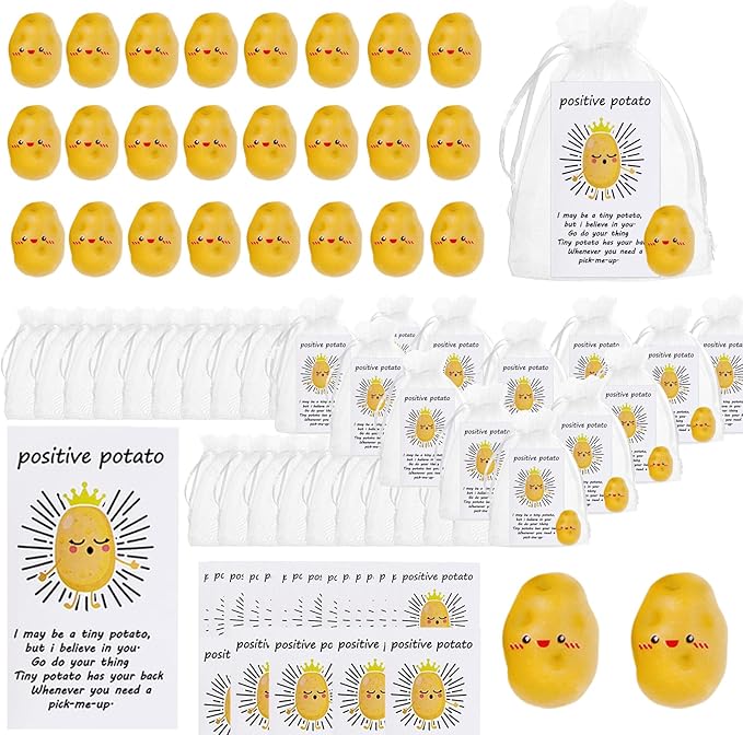 40Pack Positive Potato Bulk Gifts,Inspirational End of Year Student Emotional support,Resin Cute Realistic Potato with Funny Card Organza Bag Positive Gift for Coworker Staff Students Teacher