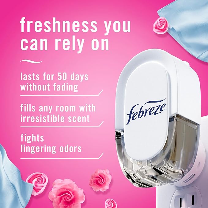 Febreze Odor-Fighting Fade Defy PLUG Air Freshener,Downy April Fresh, Mediterranean Lavender, .87 fl. oz. Oil Refills, 4 Refills (2 of Each)