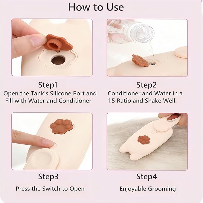 BoBow Cat Steam Brush for Shedding, 4 in 1 Rechargeable Steam Pet Brush for Cats and Dogs, Anti-Static, Massage, Cleaning, Shedding& Combing All in One! (Beige)