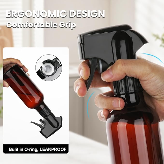 Plastic Spray Bottles 12oz Mist Spraying Bottle Continuous Mister Spray Bottle Heavy Duty Empty Water Spray Bottles for Hair, Cleaning Solutions, Plants，Essential Oils 2 Pack (Brown-2pcs)