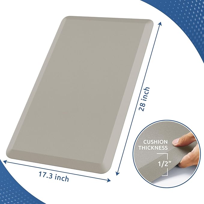 KitchenClouds Kitchen Mat Cushioned Anti Fatigue Rug 17.3"x28" Waterproof Non Slip Standing Desk Mat Comfort Floor Mats for Kitchen House Sink Office (Khaki)