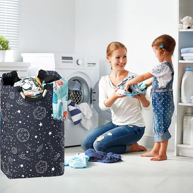 visesunny Large Capacity Laundry Hamper Basket Night Sky Star Moon Space Planet Water-Resistant Oxford Cloth Storage Baskets for Bedroom, Bathroom, Dorm, Kids Room