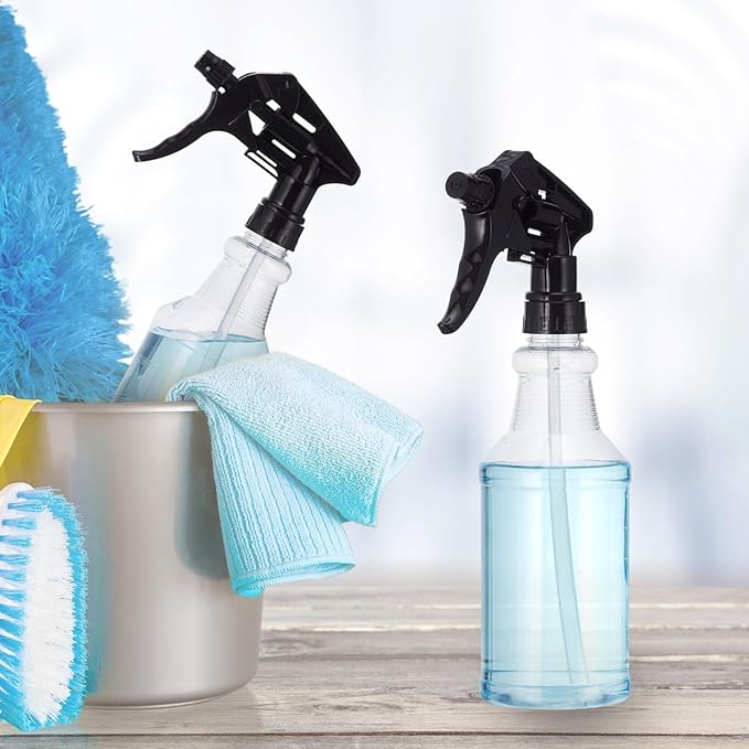 10 Pack Spray Bottles 16 oz Empty Water Spray Bottles for Cleaning Heavy Duty Refillable Squirt ‌container with Measurements Adjustable Nozzle for Household(Black,Clear Style)