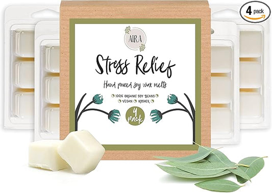 Aira Soy Wax Melt - Organic, Vegan, Kosher, Scented Soy Wax Cubes w/Essential Oil Blends - No Chemical 100% Soy Wax Melts for Electric/Tealight Melters - Hand-Poured Soy Tarts - Stress Relief -4 Pack