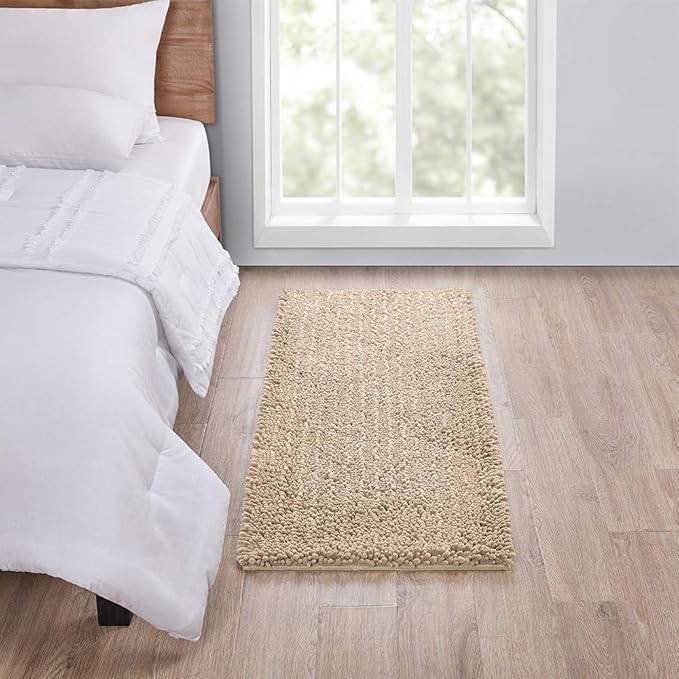 Walensee Large Bathroom Rug Non Slip Bath Mat (72x24 Inch Beige) Water Absorbent Super Soft Shaggy Chenille Machine Washable Dry Extra Thick Perfect Absorbant Best Plush Carpet for Shower Floor