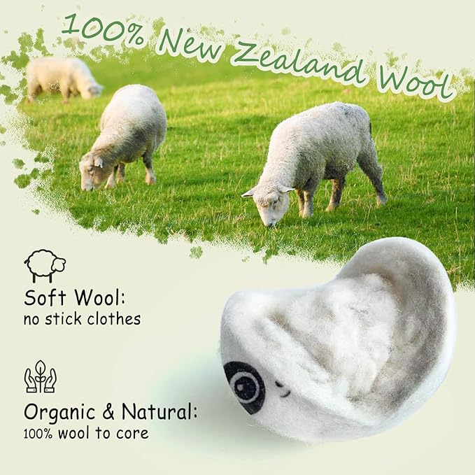 Wool Dryer Balls Laundry Reusable, 100% Natural New Zealand Wool Balls for Dryer, 6 in 1 Pack (Panda)