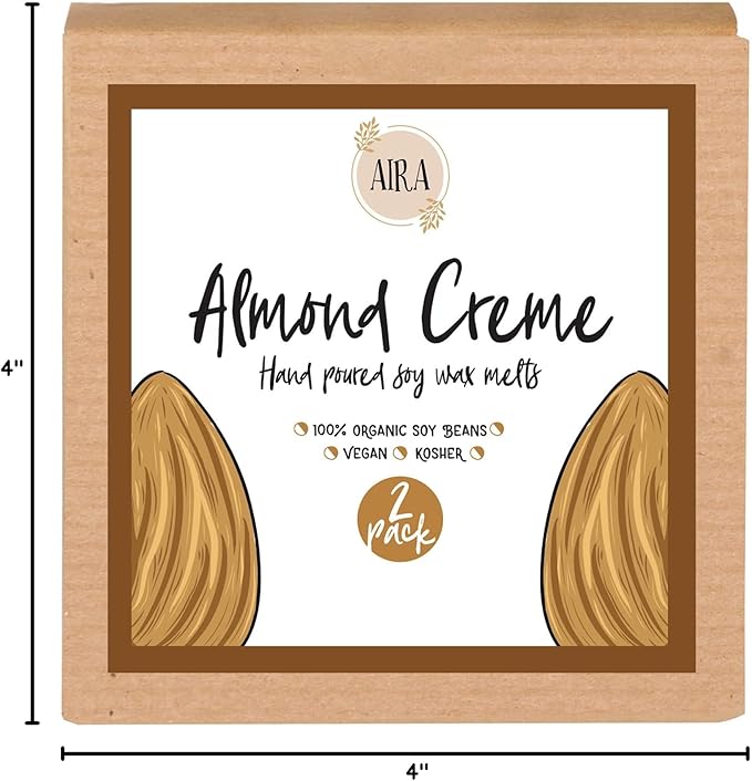 Aira Almond Creme 2 Pack Soy Wax Melts - Organic, Vegan, Kosher - No Chemical - Essential Oil Blends - Electric/Tealight Melters