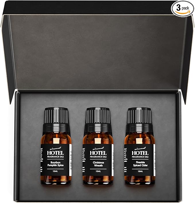 AirScent Holiday Scents Christmas Diffuser Oil 3 Pack Gift Set - 10 mL, 0.34 fl oz Fragrance Oil Set - Bourbon Pumpkin Spice, Christmas Wreath and Fireside Spiced Cider Scents