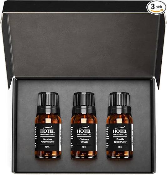 AirScent Holiday Scents Christmas Diffuser Oil 3 Pack Gift Set - 10 mL, 0.34 fl oz Fragrance Oil Set - Bourbon Pumpkin Spice, Christmas Wreath and Fireside Spiced Cider Scents