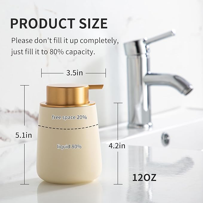 Enra Foaming Soap Dispenser,12 oz BModern Foam Soap Dispenser with Glod Pump for Bathroom,Kitchen with Easy-to-Press Pump (Beige Poam Gold Pump)