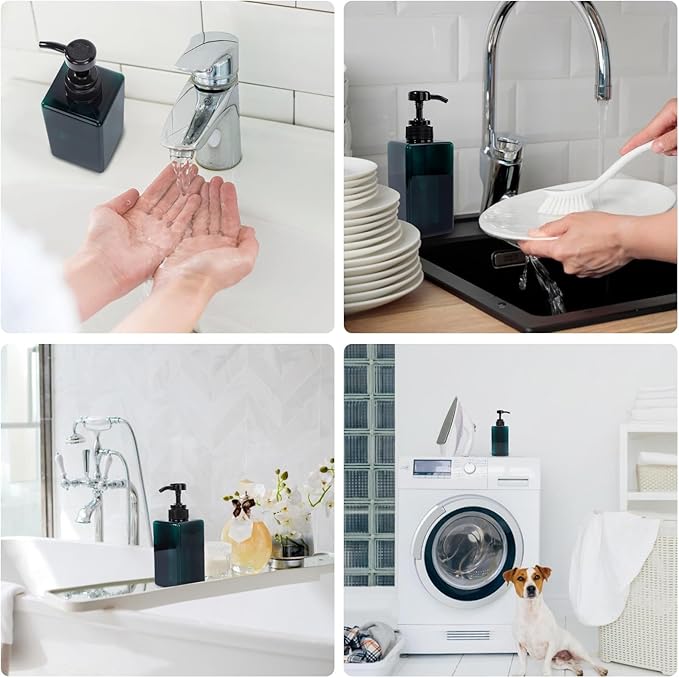 Suream 3Packs Empty Pump Shampoo Bottles, 15oz/450ml Refillable Conditioner Dispenser for Bathroom, Reusable Liquid Dispenser Bottle for Kitchen Sink, Laundry Room, Salon, SPA, Restaurant, Blue