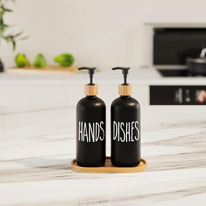 Dish Soap Dispenser for Kitchen Sink.Glass Hand Soap Dispenser, Modern Farmhouse Decor for Bathroom,Kitchen Sink Decor