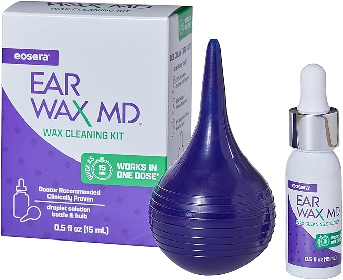 eosera Ear Wax MD Cleaning Kit - Fast-Acting Ear Wax Removal Drops & Rinse Bulb - Doctor Recommended, Clinically Proven Earwax Dissolver for Adults & Kids - Works in 15 Minutes - 15ml Solution