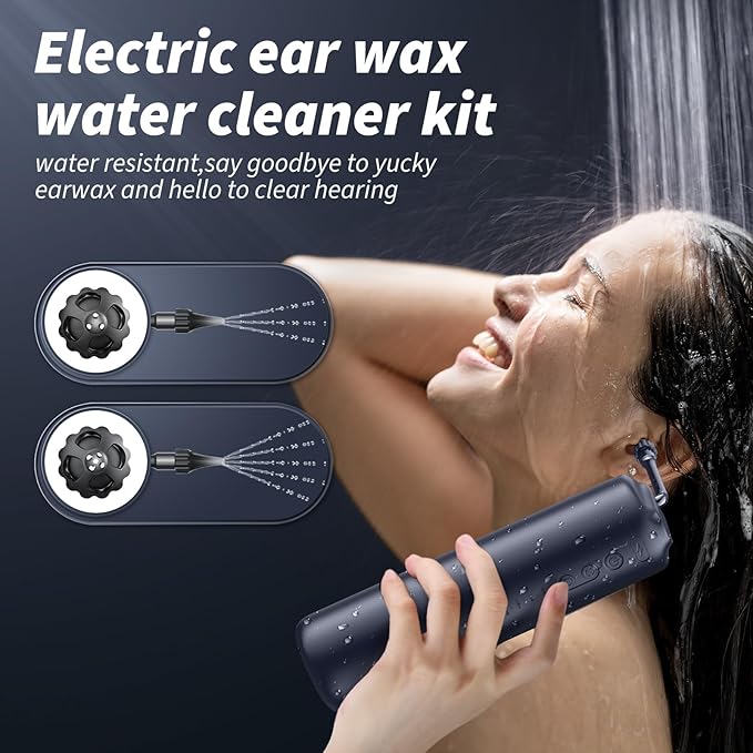 Ear Wax Removal - Electric Ear Cleaner - Ear Irrigation Kit Safe Ear Irrigation Flushing System with 4 Pressure Settings - Effective Ear Wax Removal Tool for Earwax Buildup (Dark Blue)