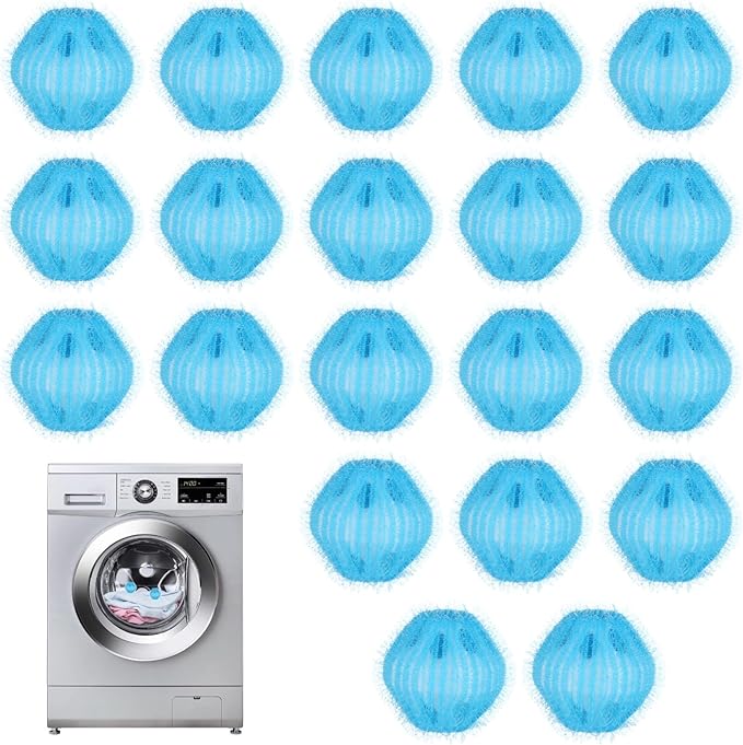 20-Pack Nylon Pet Hair Remover Balls for Laundry, Sky Blue Zappers, 1.6 Inches, Non-Tangle Design for Hair & Dirt Removal