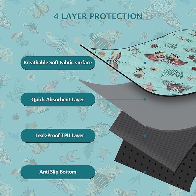 IEUUMLER Washable Pee Pads for Dogs, 2 Pack Insect Pattern Reusable Waterproof Puppy Potty Pads, Non-Slip Absorbent Pet Training Pads for Playpen Crate Bed EU014