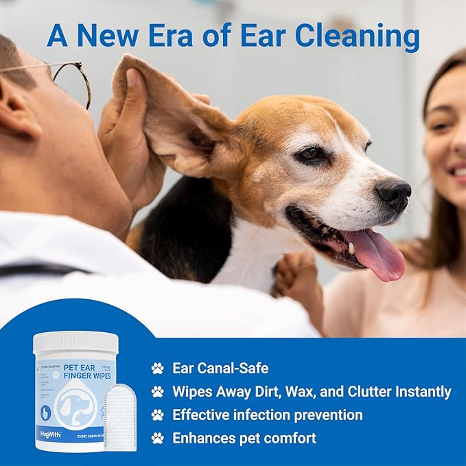 Dog Ear Wipes, Finger Design Pet Ear Cleaner Wipes for Dogs and Cats, Soothing Forest Formula for Itchy Ears, Infection Solution, Gentle Yeast Remover and Puppy Ear Wash Wipes, 60ct