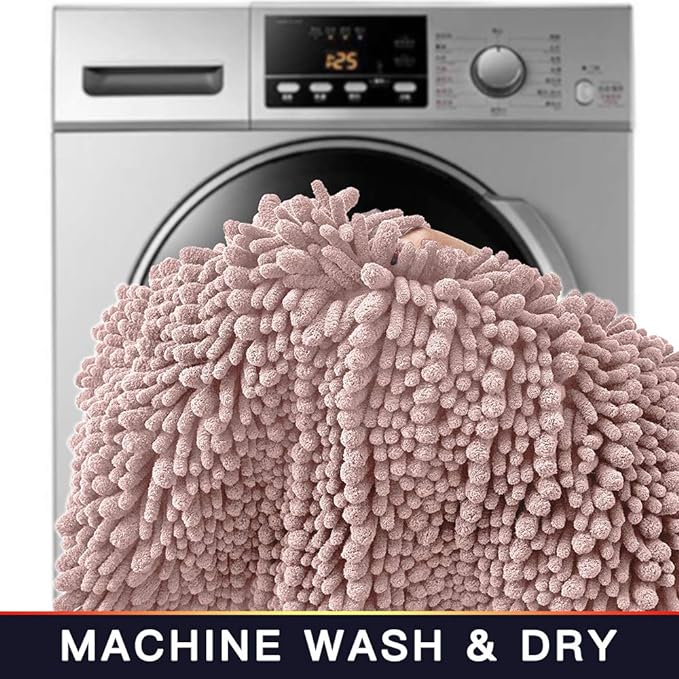 Walensee Large Bathroom Rug Non Slip Bath Mat (24x60 Inch Dusty Pink) Water Absorbent Super Soft Shaggy Chenille Machine Washable Dry Extra Thick Perfect Absorbant Best Plush Carpet for Shower Floor