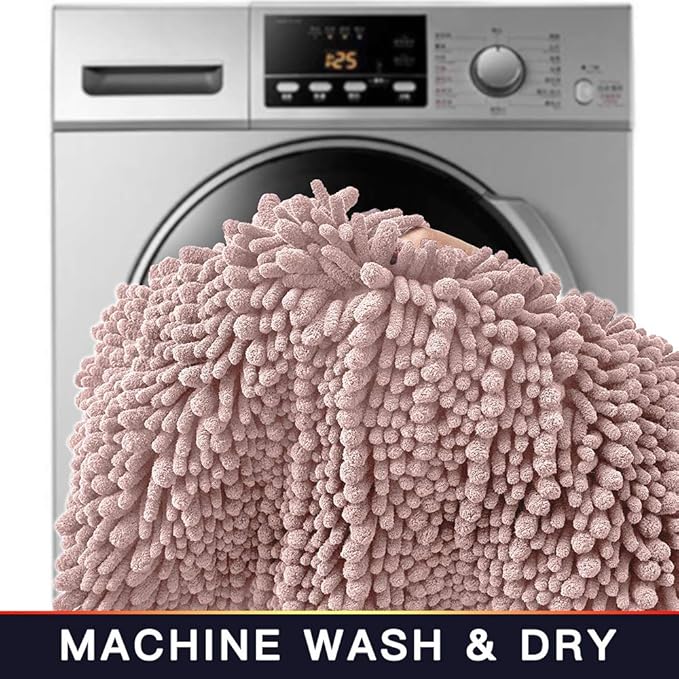 Walensee Large Bathroom Rug Non Slip Bath Mat (72x24 Inch Dusty Pink) Water Absorbent Super Soft Shaggy Chenille Machine Washable Dry Extra Thick Perfect Absorbant Best Plush Carpet for Shower Floor