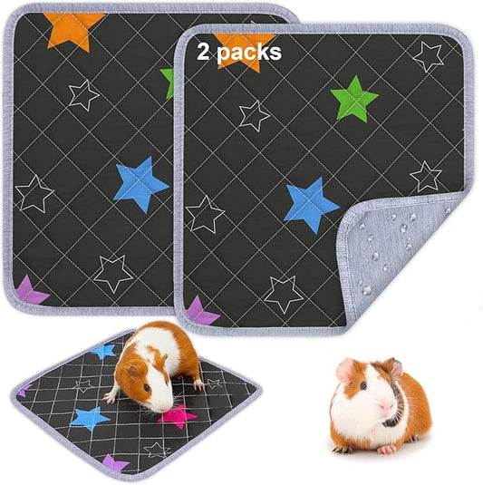Bienbee Guinea Pig Bedding, 2 Pack 12" x 12" Reusable Guinea Pig Cage Liner Waterproof and Absorbent Small Animal Bedding Washable Guinea Pig Pee Pads for Small Pet Hamster Rabbit Squirrel, Black