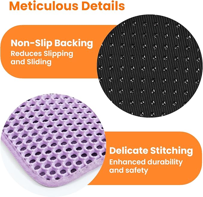 Small Cat Litter Mat, 20x14’’ Double Layer Honeycomb Cat Litter Box Mat, Non Slip Waterproof Urine Proof Litter Trapping Mat for Floor, Kitty Litter Pad, Indoor Pet Supplies, Purple