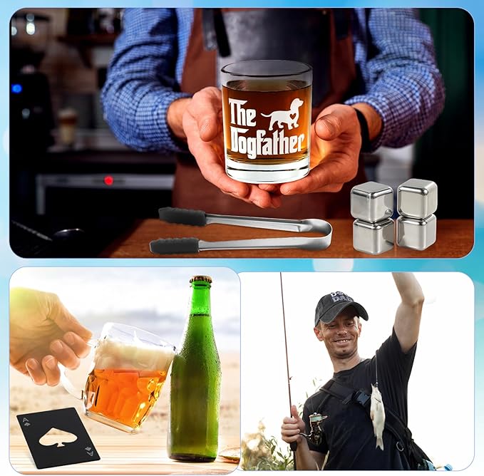 14 Pieces Dog Dad Gifts for Dad for for Men, Dog Gifts for Dog Lovers Including Whiskey Set Socks Keychain Hat Bottle Opener Greeting Cards Sented Candle