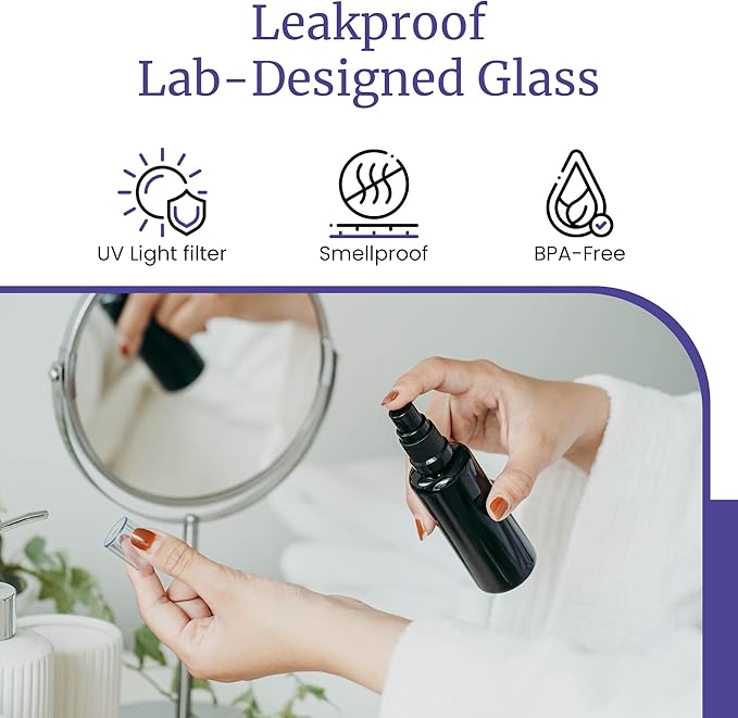 Infinity Jars 50 Ml (1.7 fl oz) Black Ultraviolet Glass Fine Mist Spray Bottle Cleaning Products Refillable Containers Homemade Perfume Blends Room, Sprays Bath Beauty Hair, Screw Top Bottles