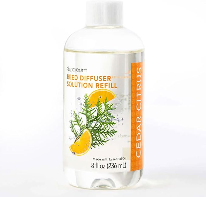 SpaRoom Reed Diffuser Oil Refill – Cedar Citrus Scent, 8oz Bright and Earthy Blend with Lemon Essentials, Invigorating Aroma for Home, Spa, or Office, Long Lasting Fragrance Solution
