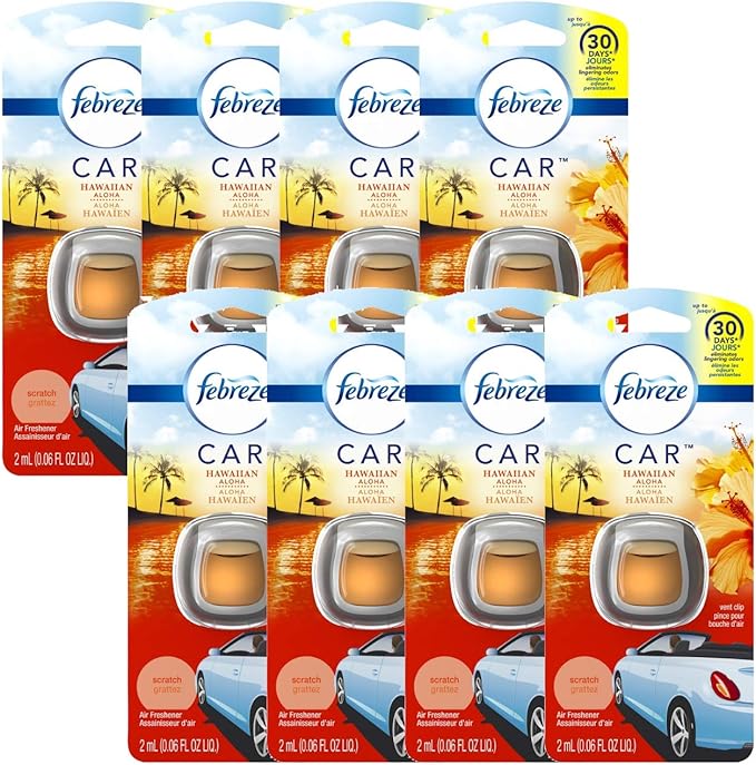 Febreze Odor Clear Car Vent Air Freshener Clip, Hawaiian Aloha 0.06 Fl.Oz - 8 Pack