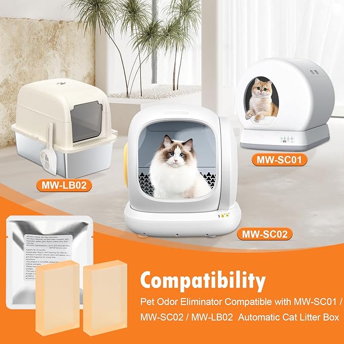 12 Pack Litter Box Deodorizer Compatible with MeoWant MW-SC01 / MW-SC02 / LB02 Self-Cleaning Cat Litter Boxes, 360° Odor Lock Cat Toilet Odor Eliminator Gel