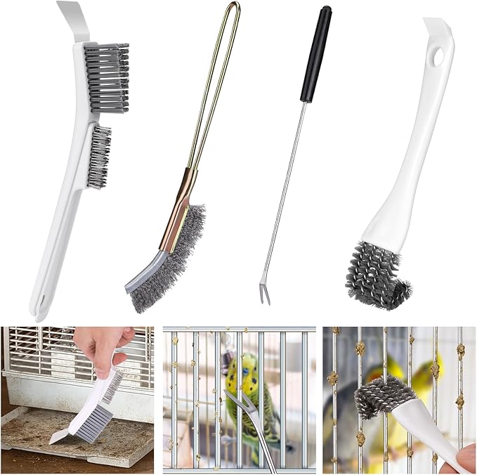 XANGNIER Bird Cage Cleaner Brush Kit,Bird Poop Remover Cleaning Tools Set Accessories for Small,Medium,Large,Tall,Stainless Steel,Parakeet,Budgie,African Grey Parrot,Cockatoo Birds Cage Accessories