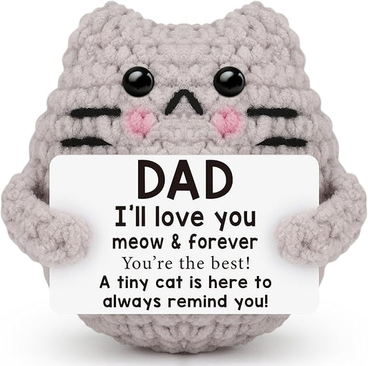Fathers Day Dad Gifts from Son Daught Wife, Positive Crochet Animal Birthday Gifts for Bonus Dads Step,I Love You Dad Gift Idea,Handmade Emotional Crochet Cat
