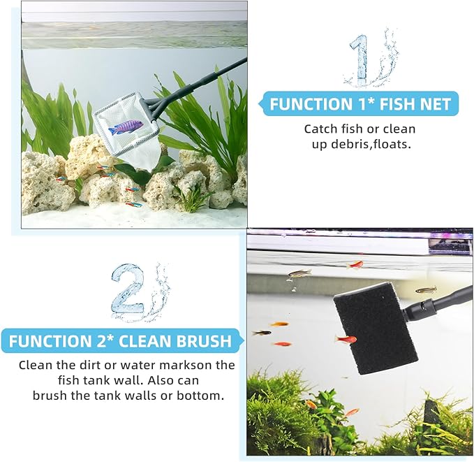 hygger Aquarium Gravel Cleaner Kit, Fish Net Aquarium Cleaning Brush, Patented Water Changer Gravel Vacuum Fish Tank Sand Cleaner Kit Aquarium Siphon Vacuum Cleaner with Water Hose Controller Clamp