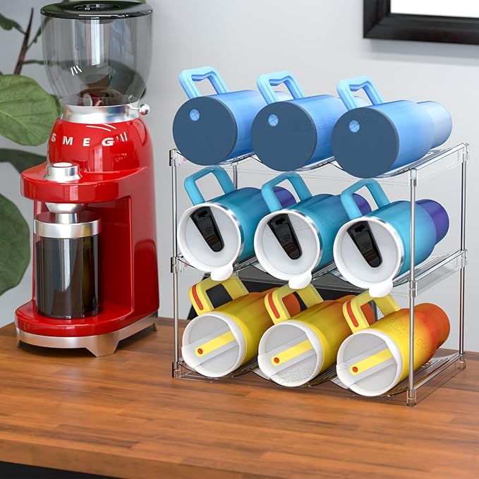 Yieach Stackable 40oz Water Bottle Storage Organizer,4.7"W X5.3 H Large Compartment For Stanley Yeti Tumbler Water Bottle Storage Rack and wine holder for Kitchen Cabinets Pantry,3 Pack Hold 9 Bottles